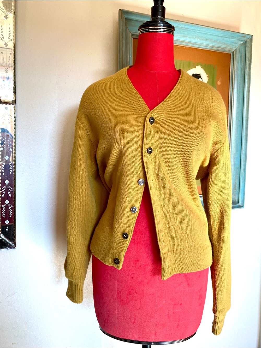 Vintage 1950s Mustard Gold Women's Cardigan